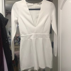 White long sleeve romper low v cut